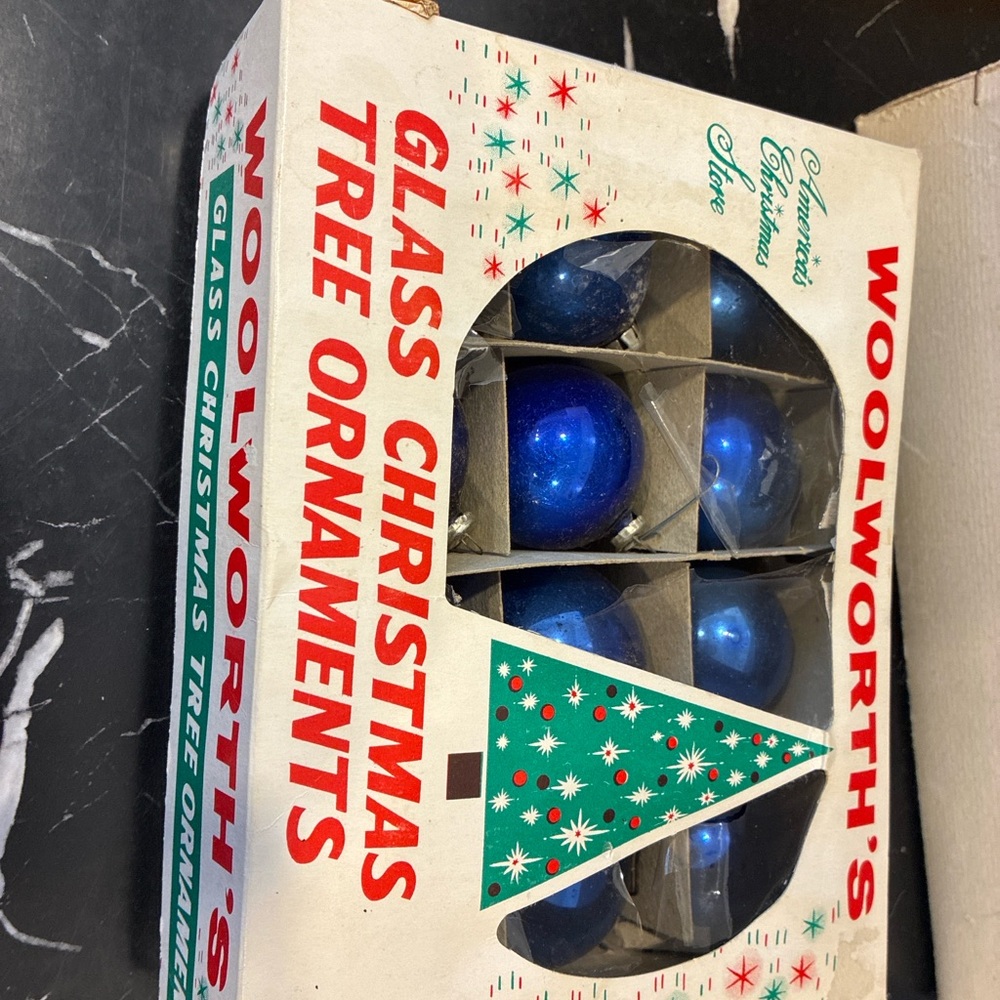 Vintage Woolworth's Blue Glass Christmas Tree Ornaments